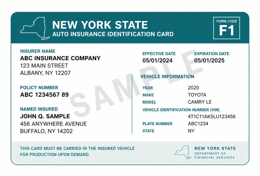 Example of F1 Insurance Card
